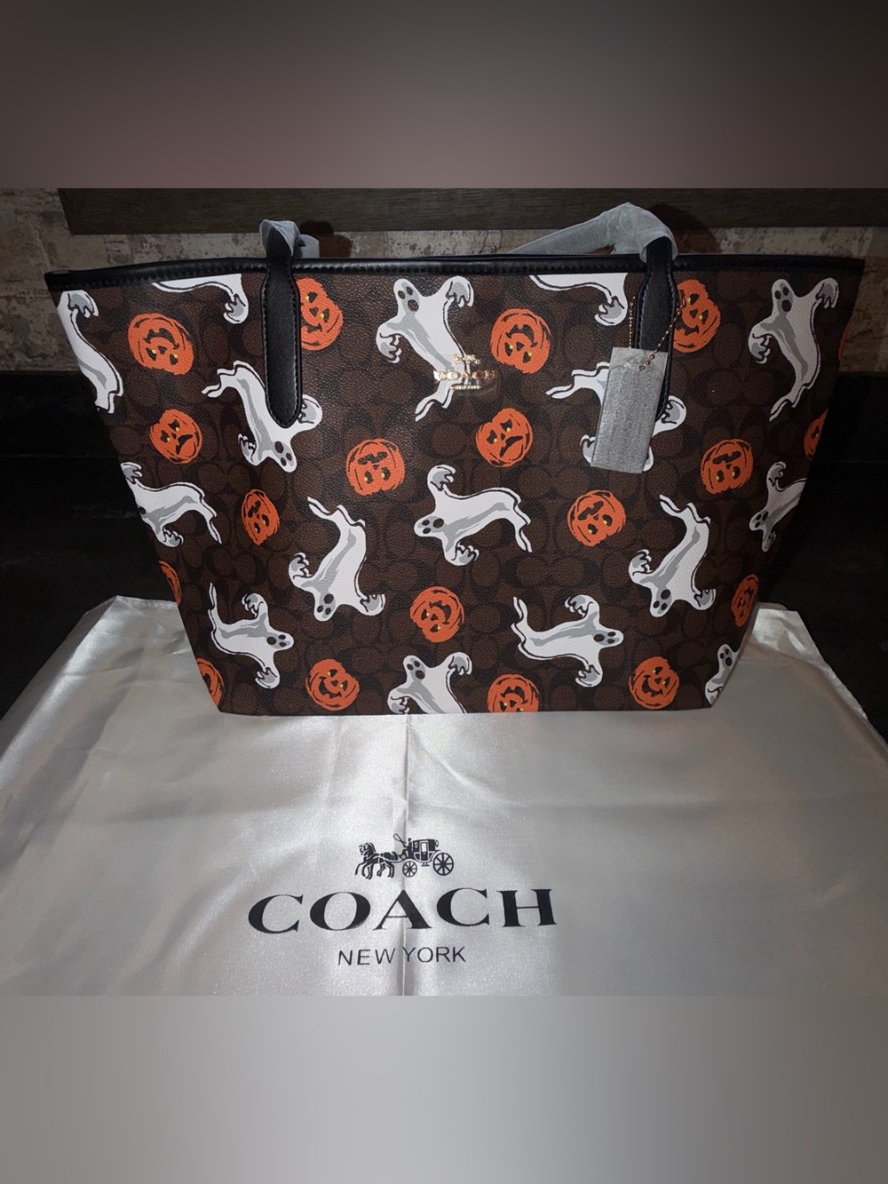 Coach Halloween Ghost & Pumpkin Coated Canvas Tote